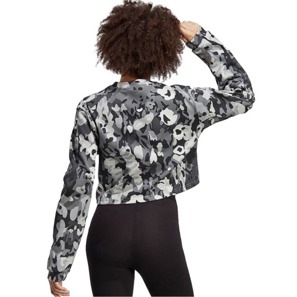 Adidas Sweatshirt Womens Small Black White Camo All Over Print Cropped Pullover - Picture 3 of 10